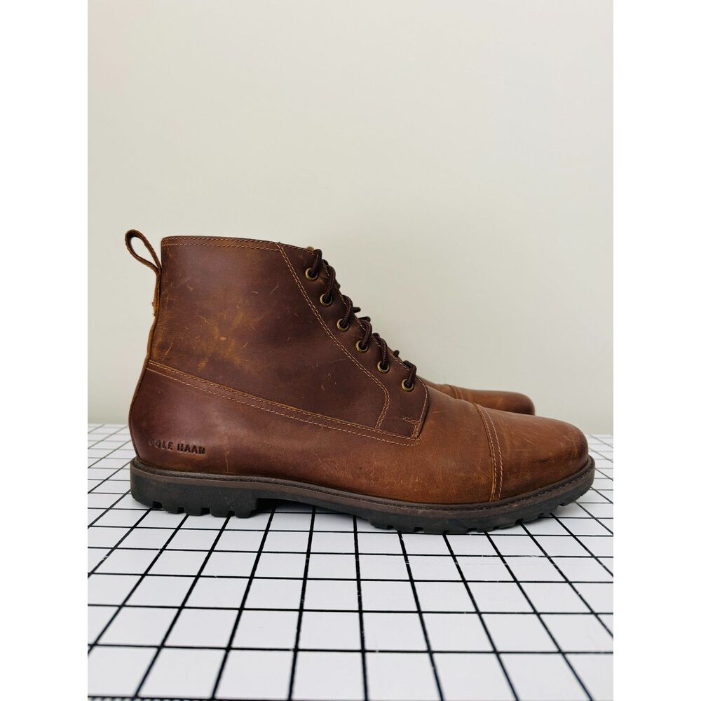 Cole Haan Grand+ Plus Lug Boot Bayou Brown Mens 10.5 Water Resistant Brown Leath